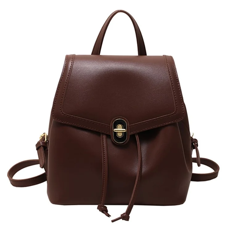 WXWG-8009 Solid Color PU Leather Small Backpack Drawstring Women Tote Rucksack - Marrón