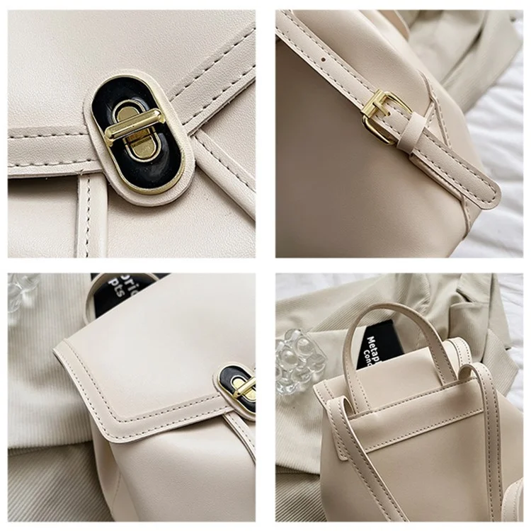 WXWG-8009 Solid Color PU Leather Small Backpack Drawstring Women Tote Rucksack - Marrón