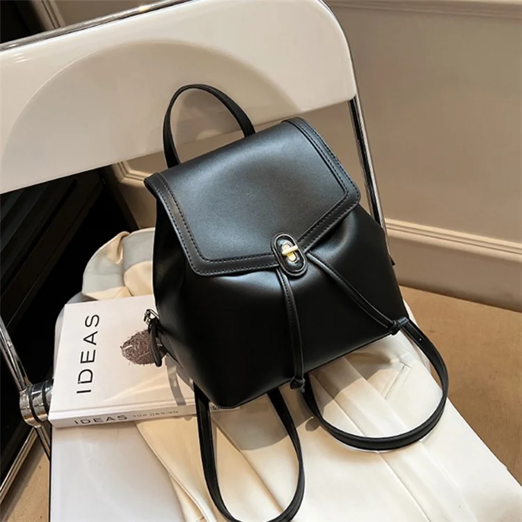 WXWG-8009 Solid Color PU Leather Small Backpack Drawstring Women Tote Rucksack - Marrón