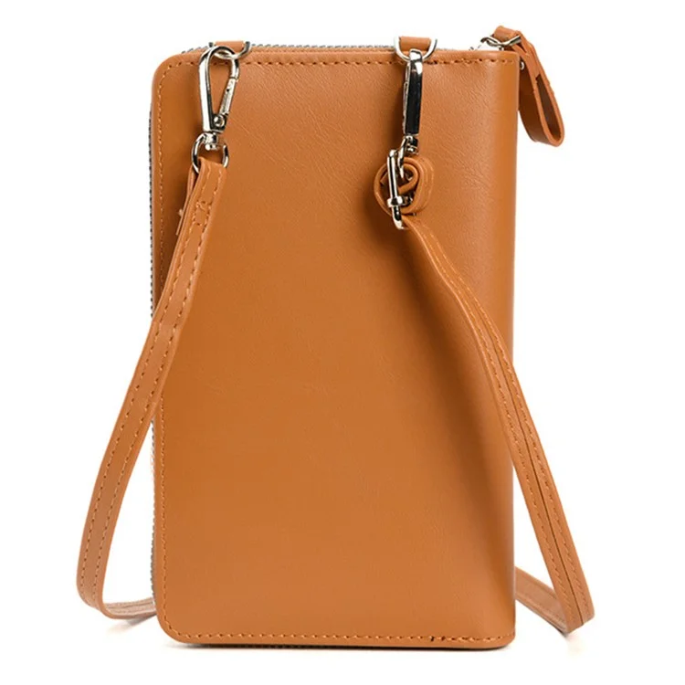 Bolsa de Ombro Transversal de Couro PU A3412 para Mulheres, com Porta-Cartões e Bolso de Armazenamento - Marrom