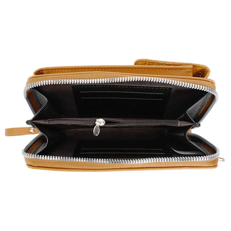 Bolsa de Ombro Transversal de Couro PU A3412 para Mulheres, com Porta-Cartões e Bolso de Armazenamento - Marrom