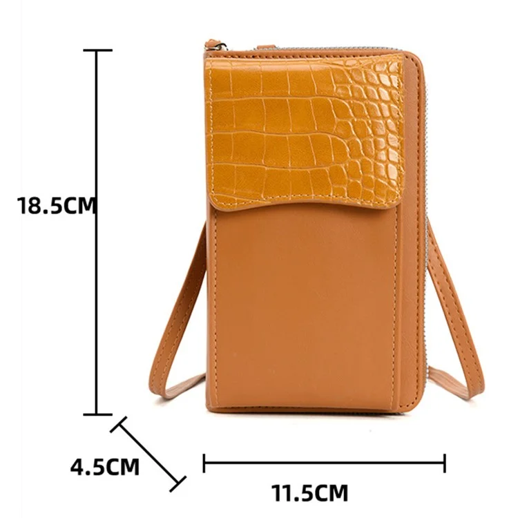 Bolsa de Ombro Transversal de Couro PU A3412 para Mulheres, com Porta-Cartões e Bolso de Armazenamento - Marrom
