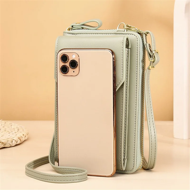Carteira de Couro PU para Mulheres 7121, Bolsa de Ombro Transversal com Suporte para Celular - Rosa