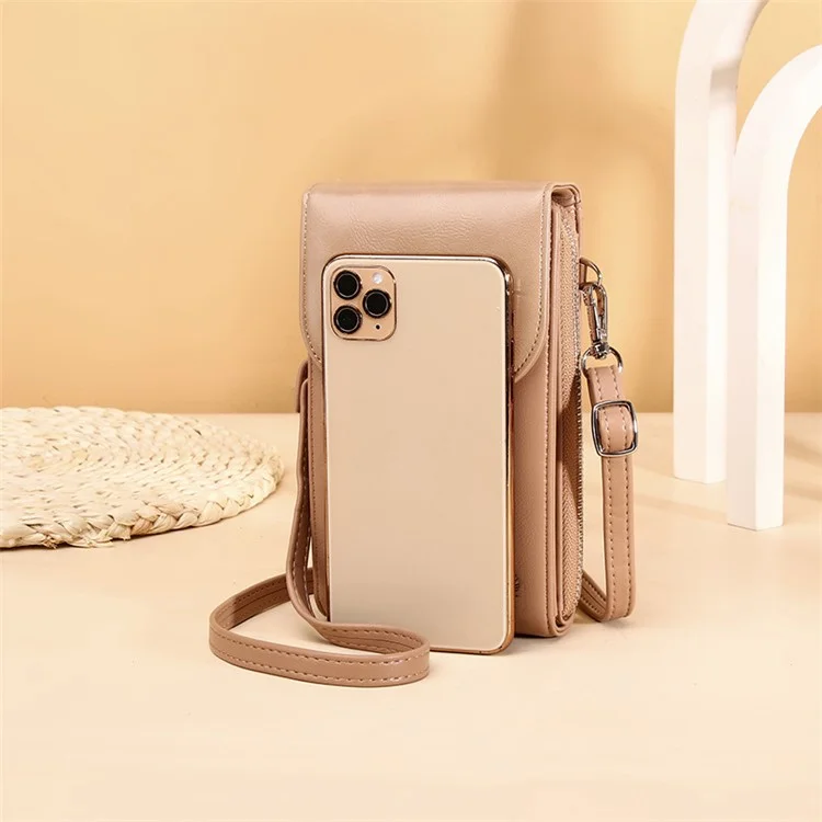 F833 Ladies Crossbody Shoulder Bag PU Leather Wallet Cell Phone Pouch Card Holder Bag - Camel