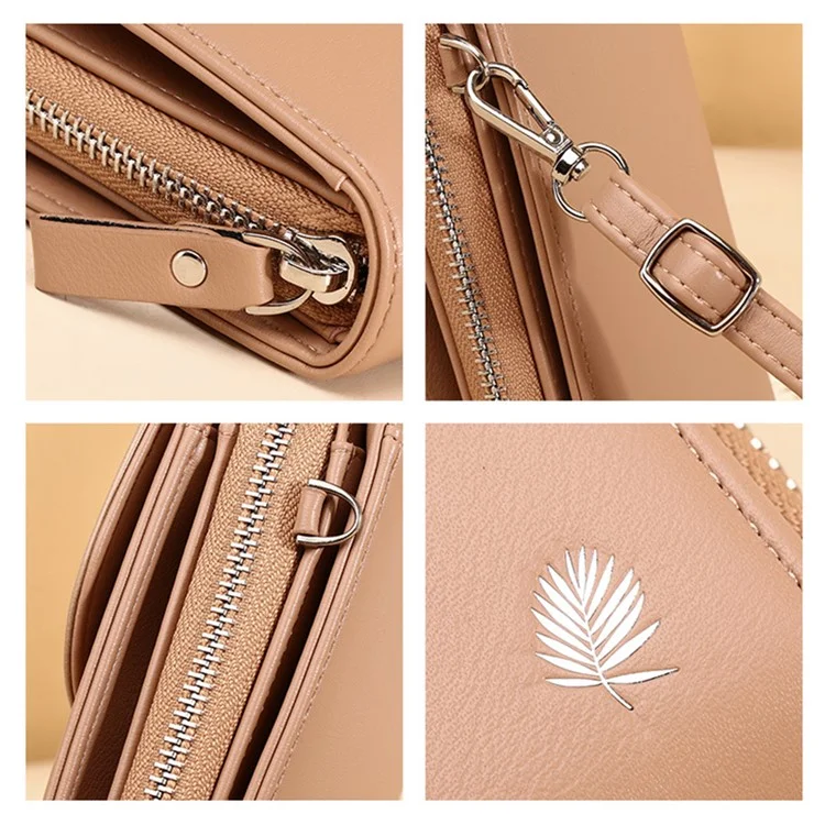 F833 Ladies Crossbody Shoulder Bag PU Leather Wallet Cell Phone Pouch Card Holder Bag - Camel