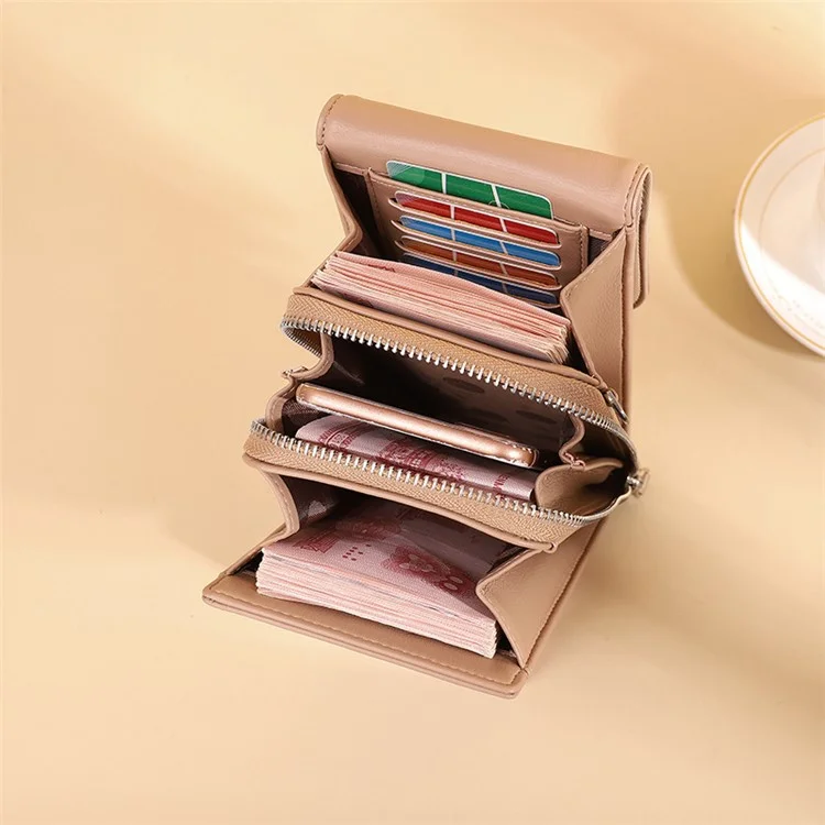 F833 Ladies Crossbody Shoulder Bag PU Leather Wallet Cell Phone Pouch Card Holder Bag - Camel