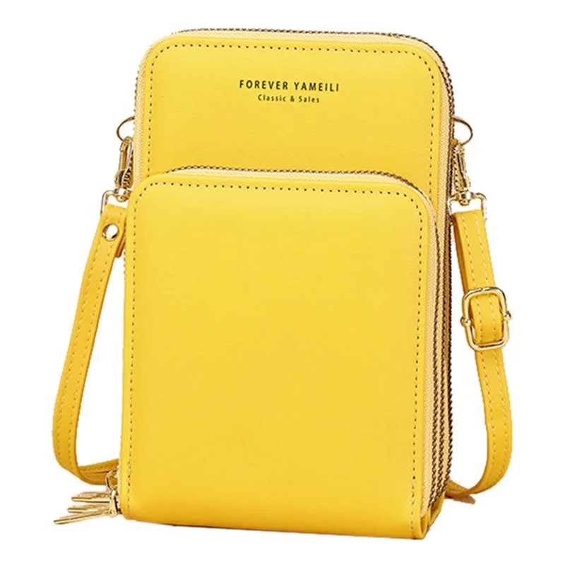 7133 Three-layer Zipper Wallet PU Leather Women Small Crossbody Cellphone Bag - Yellow