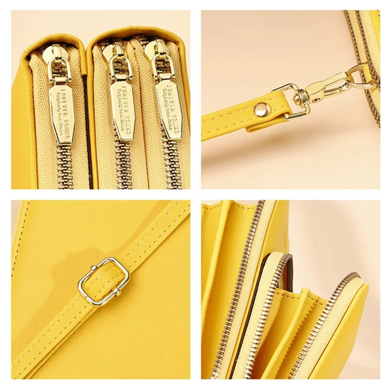 7133 Three-layer Zipper Wallet PU Leather Women Small Crossbody Cellphone Bag - Yellow