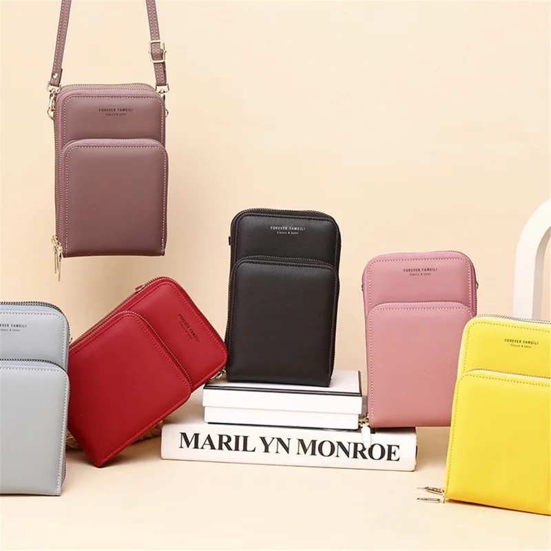 7133 Three-layer Zipper Wallet PU Leather Women Small Crossbody Cellphone Bag - Yellow