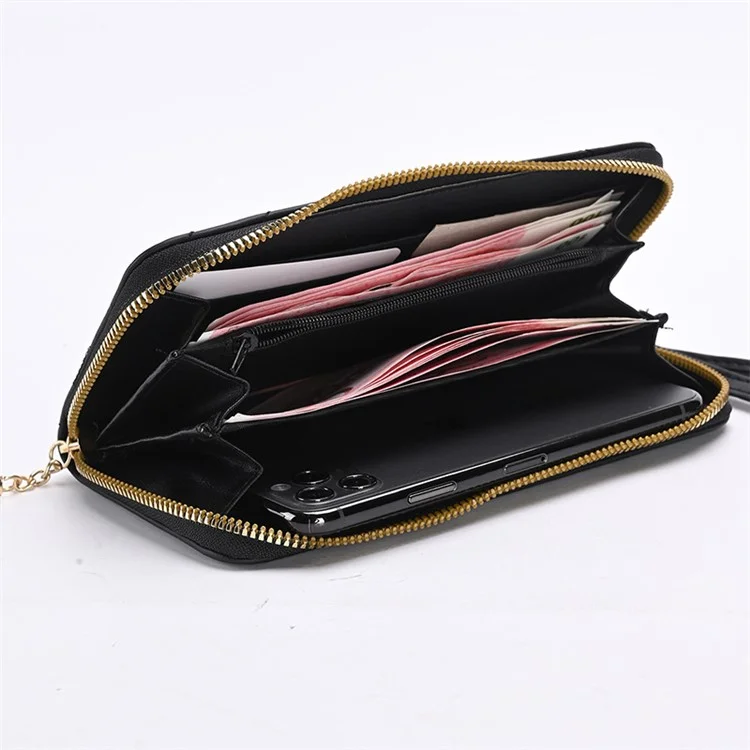 9316 Women's Wristlet Clutch Purse Stitching Line Design PU Leather Cell Phone Pouch Long Wallet Handbag - Black