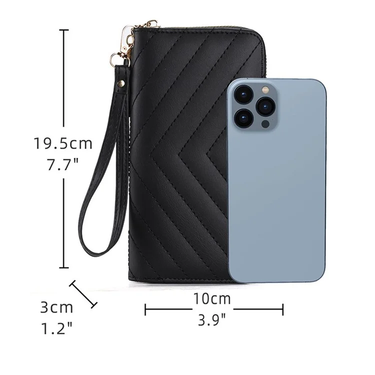 9316 Women's Wristlet Clutch Purse Stitching Line Design PU Leather Cell Phone Pouch Long Wallet Handbag - Black