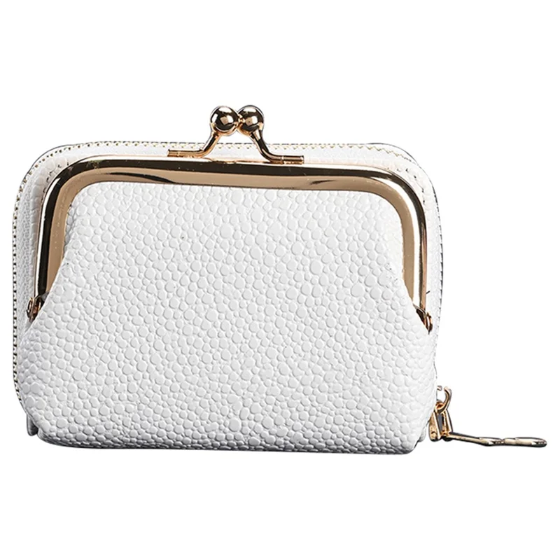 9310 Litchi Texture Leather Mini Wallet Kiss-lock Coin Small Change Purse Card Holder Bag - White
