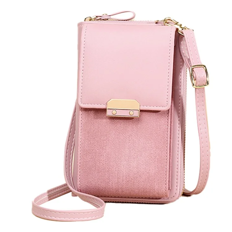 6139 Bolsa de Telefone de Carteira Feminina de Couro PU Crossbody Bolsa de Ombro Porta-Cartões de Armazenamento - Rosa