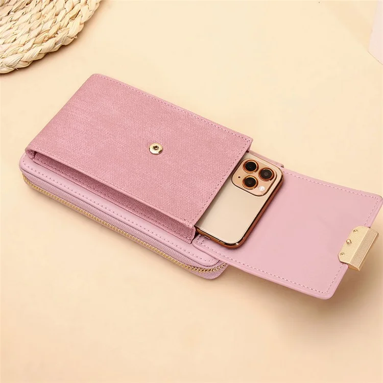 6139 Bolsa de Telefone de Carteira Feminina de Couro PU Crossbody Bolsa de Ombro Porta-Cartões de Armazenamento - Rosa