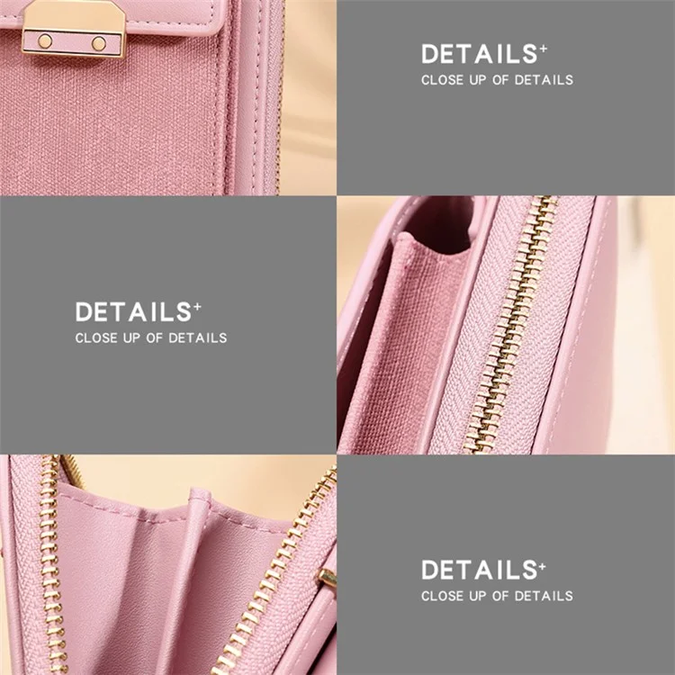 6139 Bolsa de Telefone de Carteira Feminina de Couro PU Crossbody Bolsa de Ombro Porta-Cartões de Armazenamento - Rosa