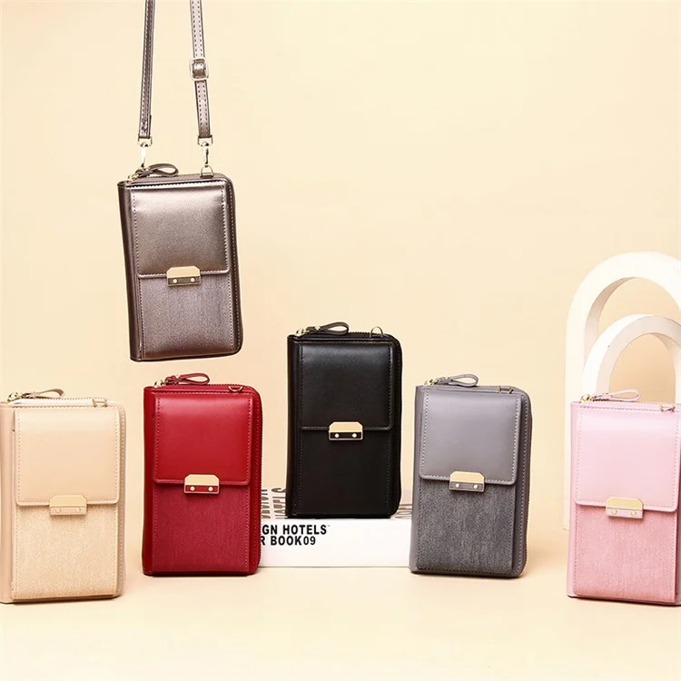 6139 Bolsa de Telefone de Carteira Feminina de Couro PU Crossbody Bolsa de Ombro Porta-Cartões de Armazenamento - Rosa