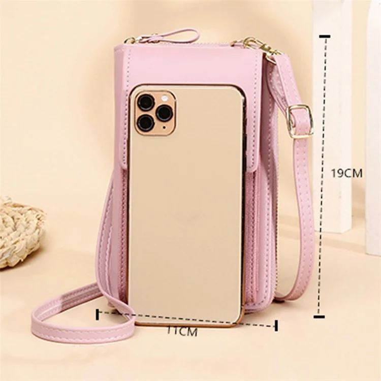 6139 Bolsa de Telefone de Carteira Feminina de Couro PU Crossbody Bolsa de Ombro Porta-Cartões de Armazenamento - Rosa