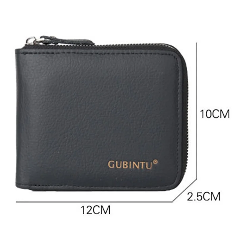 GUBINTU Top Layer Cowhide Leather Business Men Zipper Short Wallet Cards Cash Storage Bag