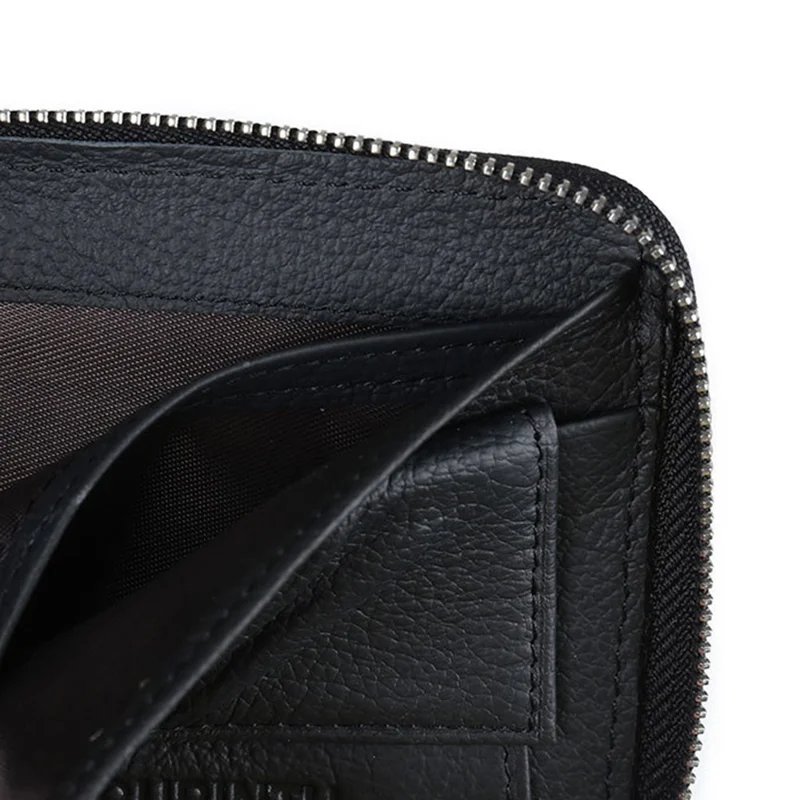 GUBINTU Top Layer Cowhide Leather Business Men Zipper Short Wallet Cards Cash Storage Bag
