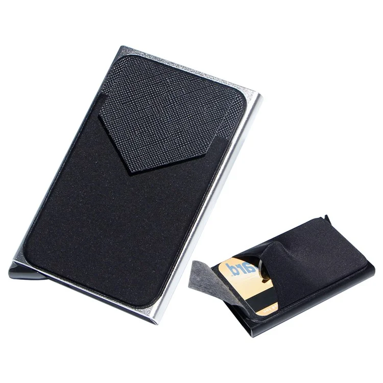 Pop-Up Design Card Holder RFID Blocking Aluminum Alloy Bank Card Case Pouch Wallet - Silber