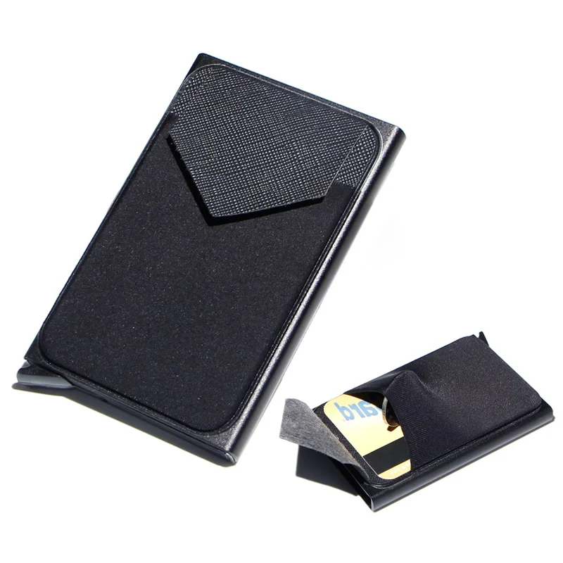 Pop-Up Design Card Holder RFID Blocking Aluminum Alloy Bank Card Case Pouch Wallet - Black