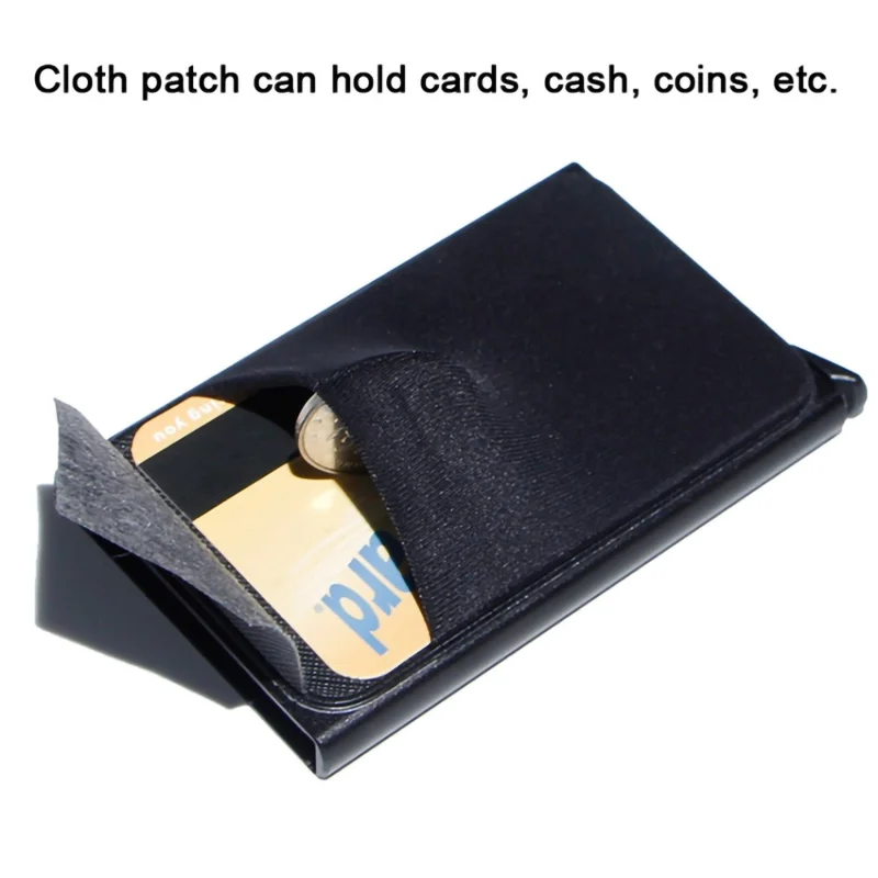 Pop-Up Design Card Holder RFID Blocking Aluminum Alloy Bank Card Case Pouch Wallet - Black
