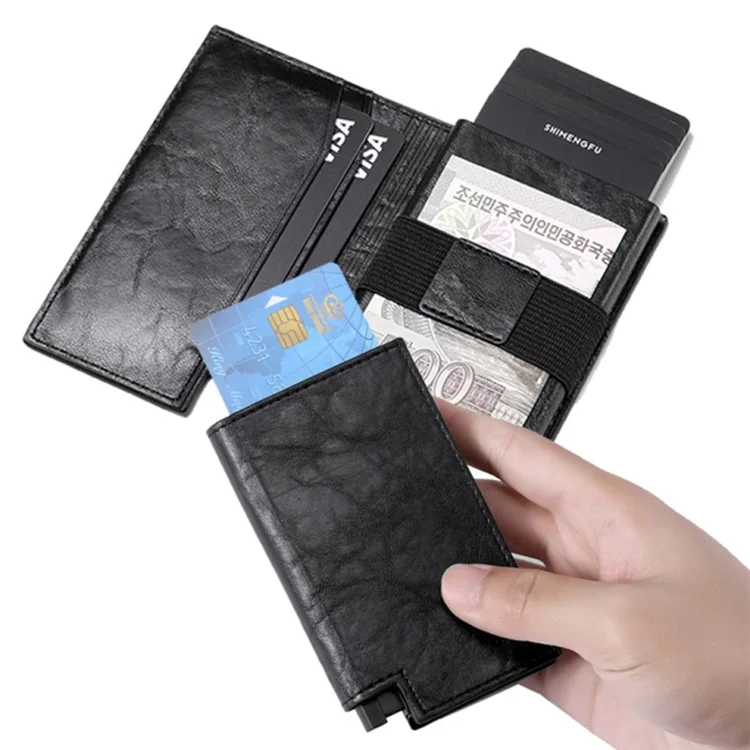 Portafoglio Porta Carte di Credito Pieghevole con Blocco RFID in Lega di Alluminio e Pelle PU - Nero