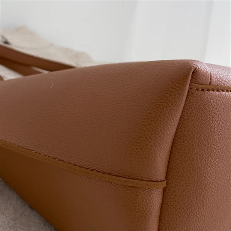 Large PU Leather Tote Handbag Top-Handle Women's Bucket Bag Shoulder Bag - Black