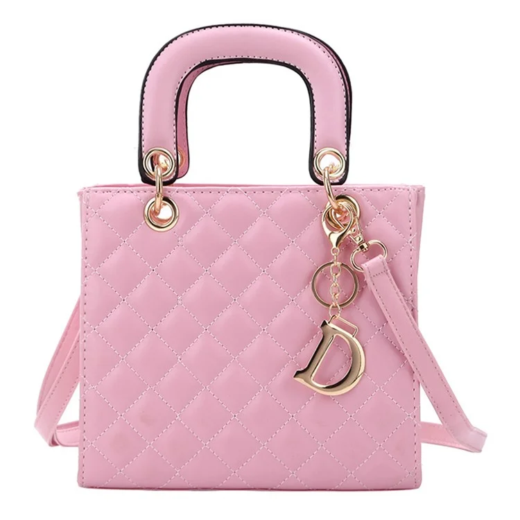 BJ-2198 Women's Shopping Handbag Tote Retro Stitching Line Leather Crossbody Shoulder Bag - Pink