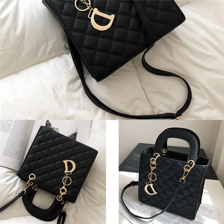 BJ-2198 Women's Shopping Handbag Tote Retro Stitching Line Leather Crossbody Shoulder Bag - Pink