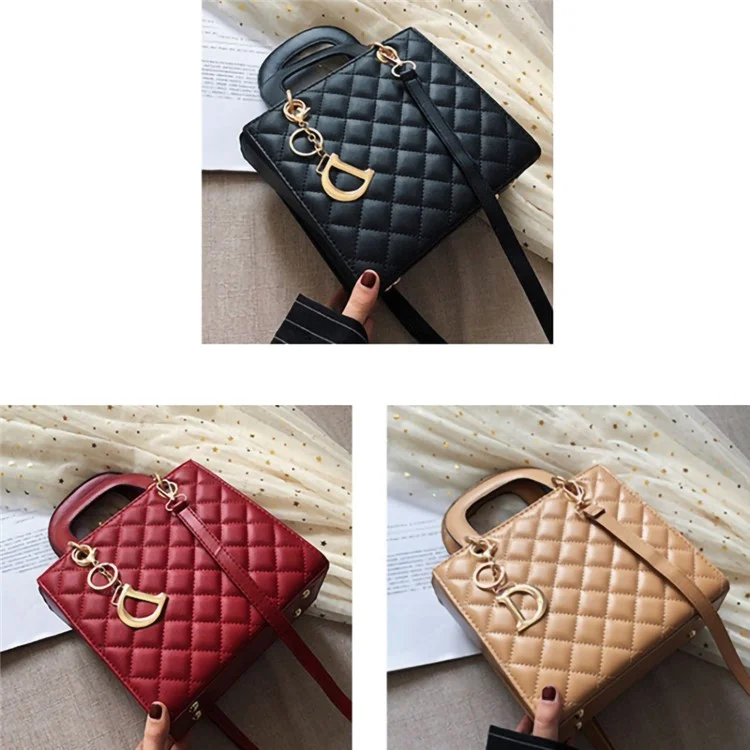 BJ-2198 Women's Shopping Handbag Tote Retro Stitching Line Leather Crossbody Shoulder Bag - Pink