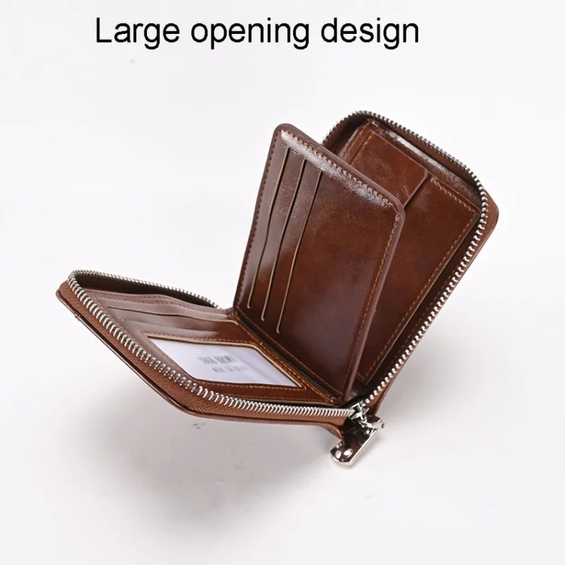 3868 Men's RFID Blocking Wallet Zipper PU Leather Card Pouch Coin Purse Bag Billfold - Brown