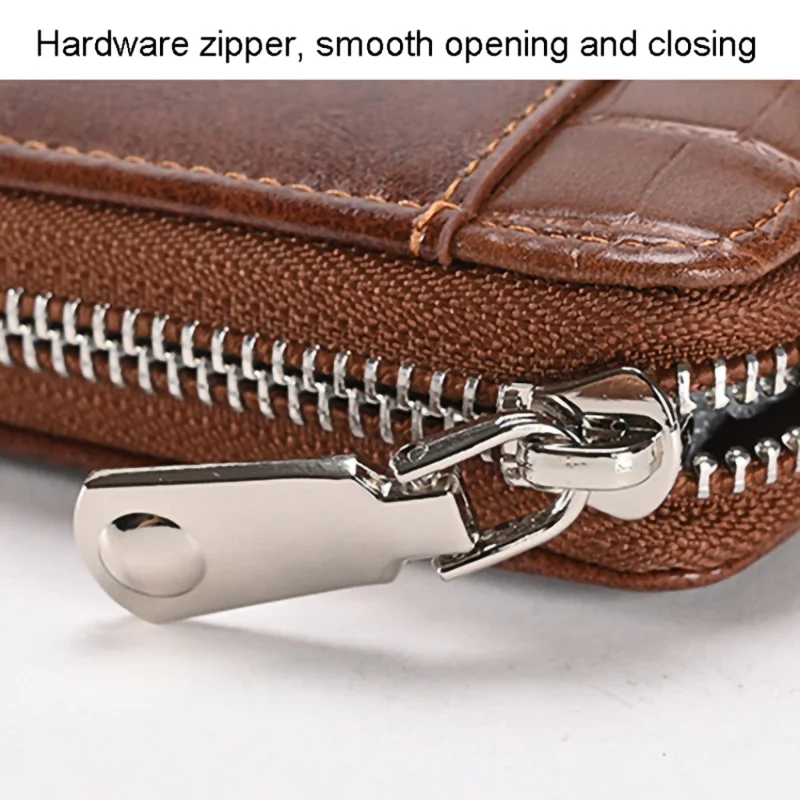 3868 Men's RFID Blocking Wallet Zipper PU Leather Card Pouch Coin Purse Bag Billfold - Brown