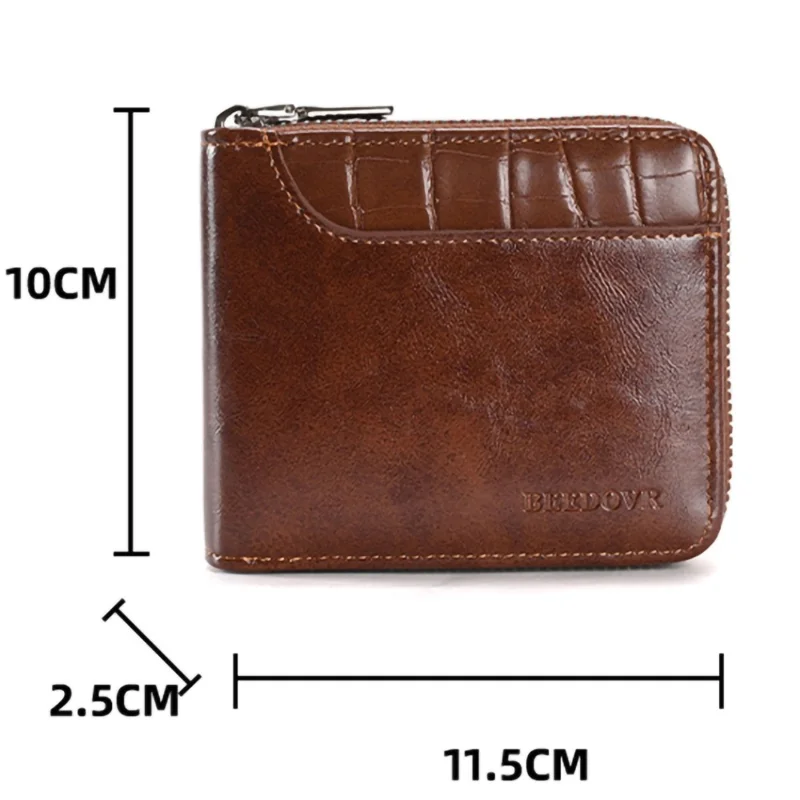 3868 Men's RFID Blocking Wallet Zipper PU Leather Card Pouch Coin Purse Bag Billfold - Brown