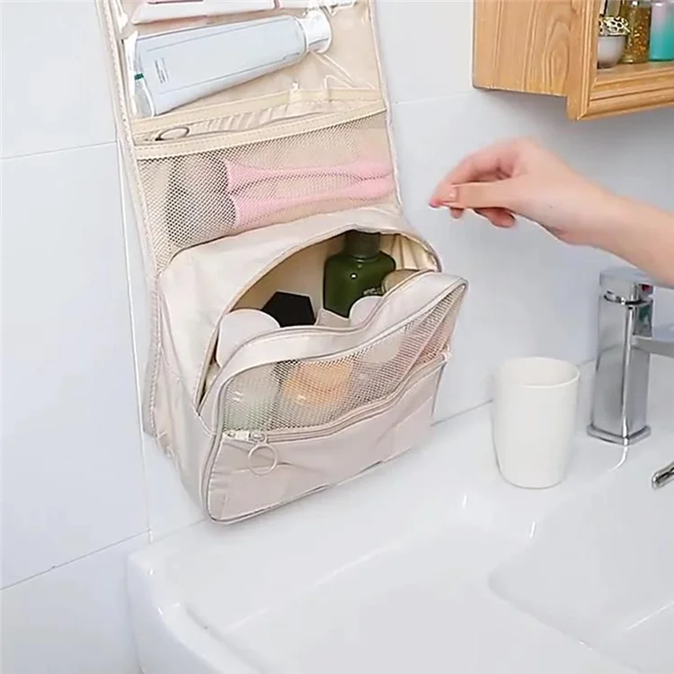 GENA Makeup Bag Travel Kosmetiktasche Toilettenartikel Organizer Oxford Tuch Badezimmerhaken Waschbeutel - Navy Blau