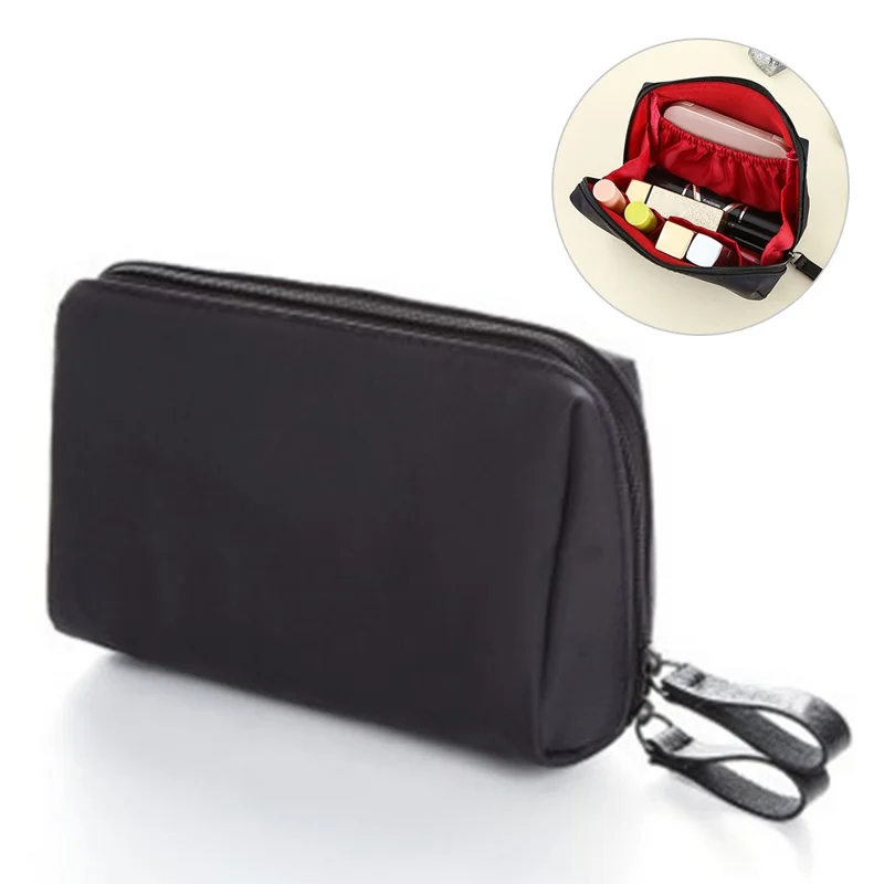 YOUJI Portable Travel Lipstick Storage Bag Women Double Zipper Small Makeup Bag - Black+Red Lining