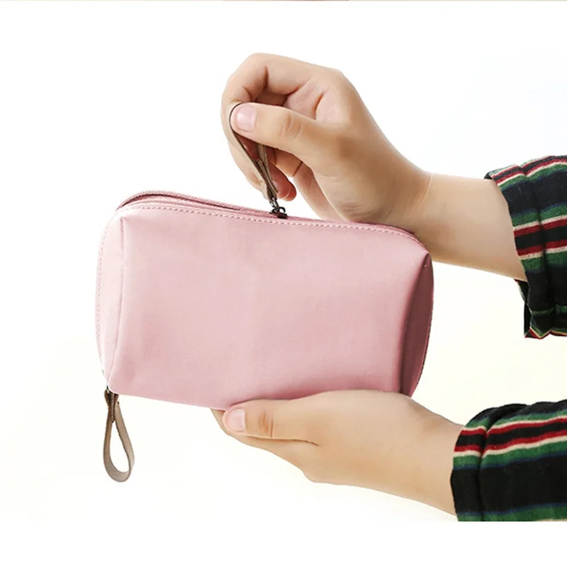 YOUJI Portable Travel Lipstick Storage Bag Women Double Zipper Small Makeup Bag - Black+Red Lining