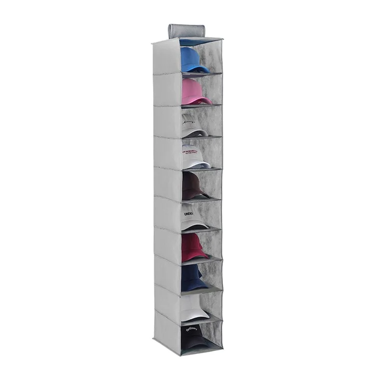 MOHO & HOME 6312 Non-woven 10 Layer Hat Storage Hanging Bag Wardrobe Shoes Hanging Organizer, 23*30*150cm - Gris