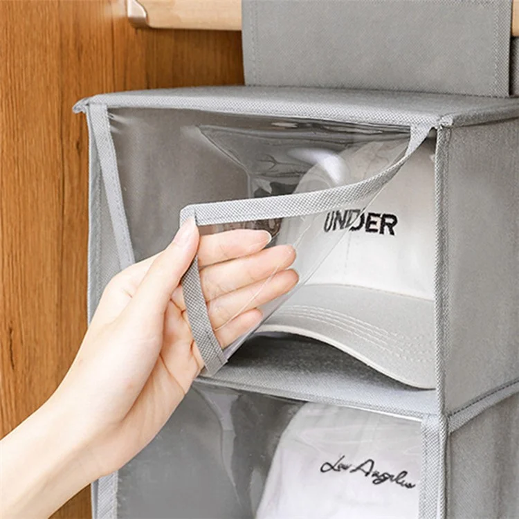 MOHO & HOME 6312 Non-woven 10 Layer Hat Storage Hanging Bag Wardrobe Shoes Hanging Organizer, 23*30*150cm - Gris