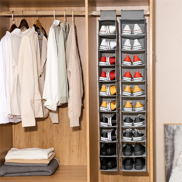 MOHO & HOME 6312 Non-woven 10 Layer Hat Storage Hanging Bag Wardrobe Shoes Hanging Organizer, 23*30*150cm - Gris