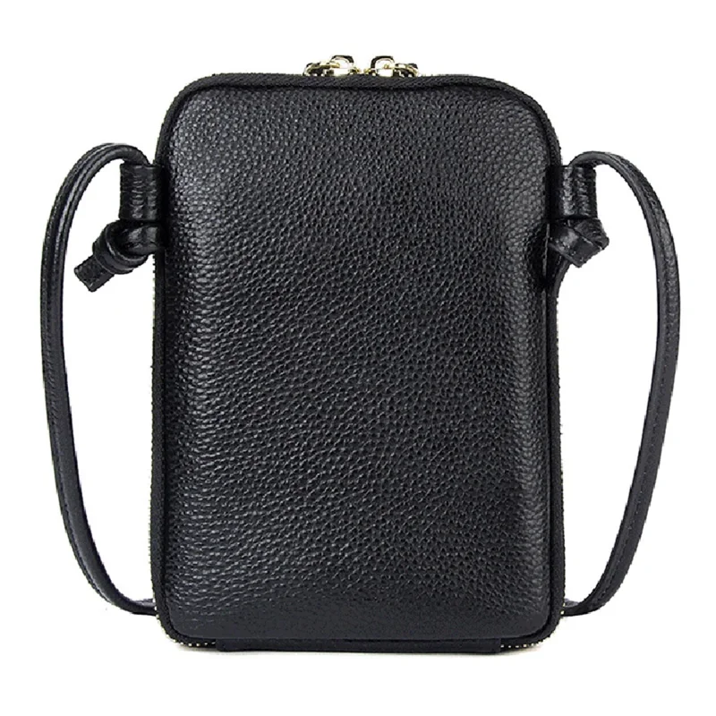 0016 First Layer Cowhide Women Crossbody Bag Phone Cards Holder Zipper Crossbody Bag - Schwarz