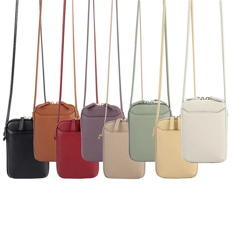 0016 First Layer Cowhide Women Crossbody Bag Phone Cards Holder Zipper Crossbody Bag - Schwarz