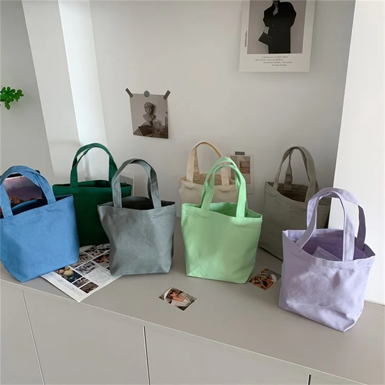 Sac à déjeuner carré en toile de couleur unie avec boîte à bentô - Vert clair