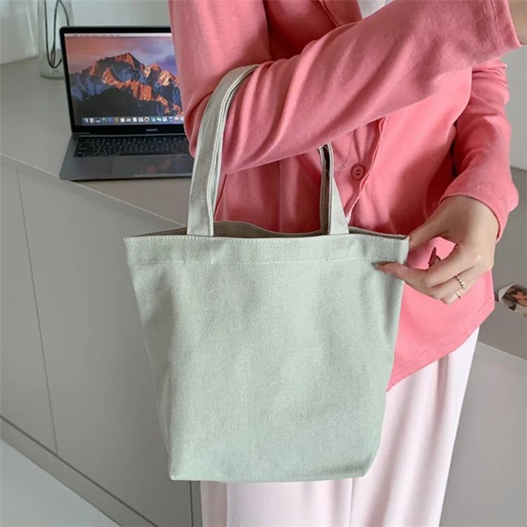 Sac à déjeuner carré en toile de couleur unie avec boîte à bentô - Vert clair