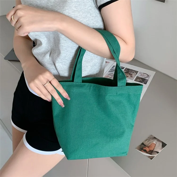 Sac à déjeuner carré en toile de couleur unie avec boîte à bentô - Vert clair