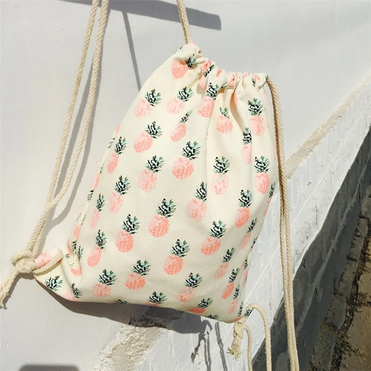 TZ 3Pcs / Set Pineapple Canvas Drawstring Bags Reusable Storage Bag Home Travel Organizer Sort Pocket Bag