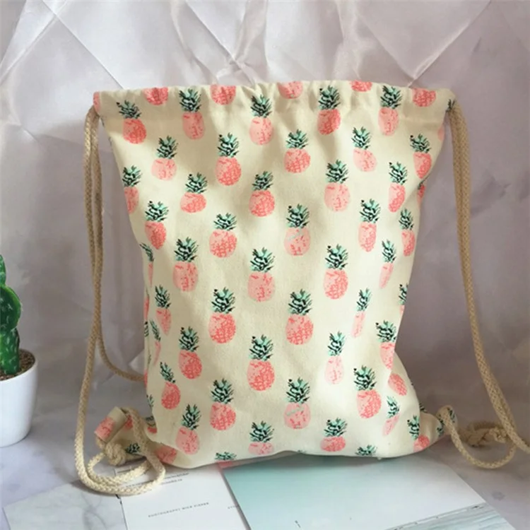TZ 3Pcs / Set Pineapple Canvas Drawstring Bags Reusable Storage Bag Home Travel Organizer Sort Pocket Bag