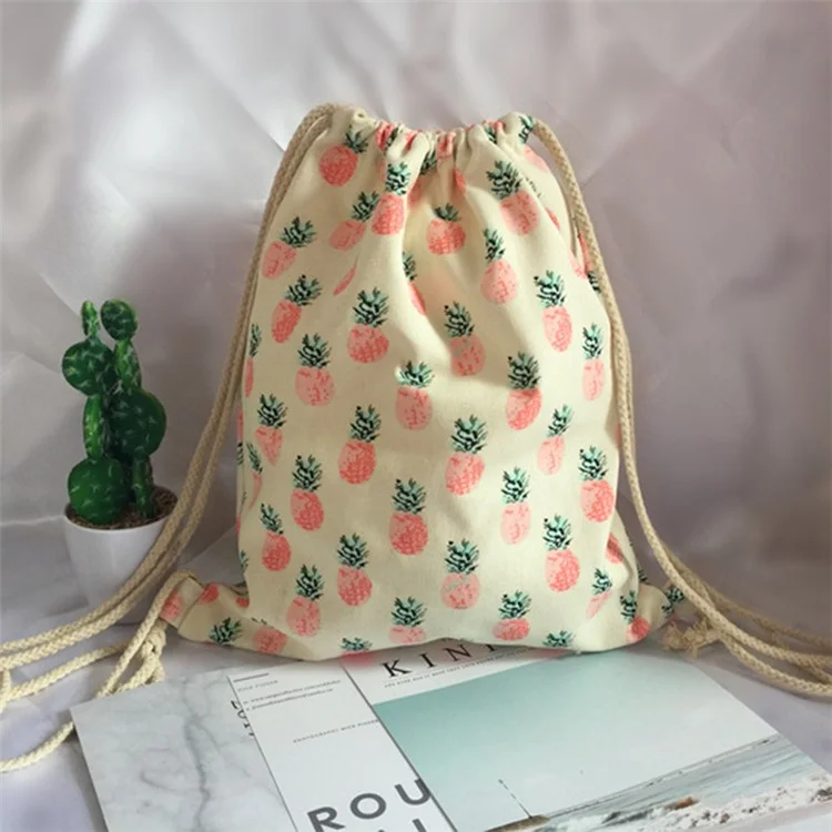 TZ 3Pcs / Set Pineapple Canvas Drawstring Bags Reusable Storage Bag Home Travel Organizer Sort Pocket Bag