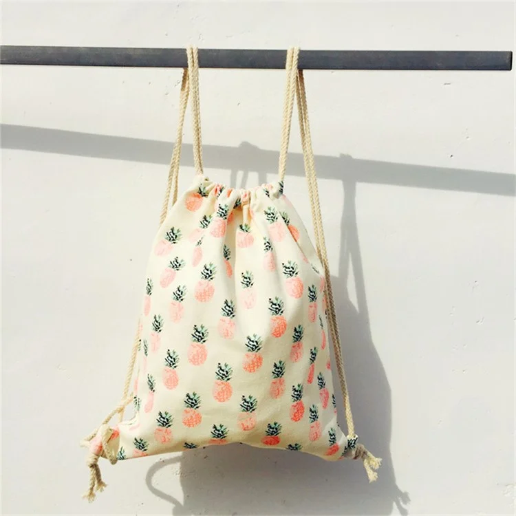 TZ 3Pcs / Set Pineapple Canvas Drawstring Bags Reusable Storage Bag Home Travel Organizer Sort Pocket Bag
