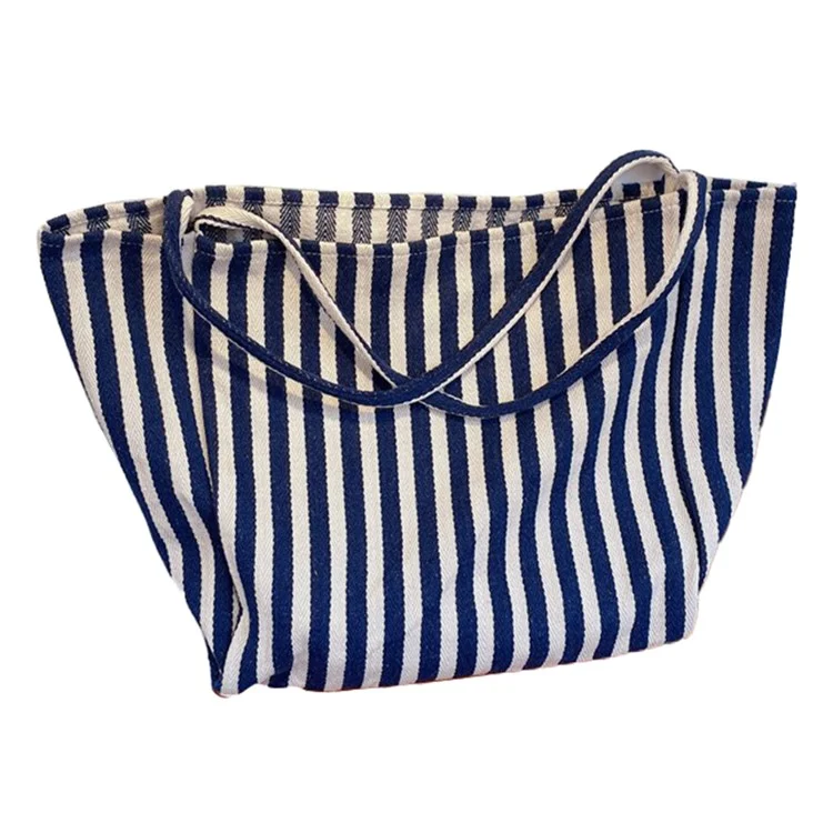 TZ Retro Stripe Pattern Canvas Handbag Gym Tote Bag Large Travel Weekender Hand Bag Shoulder Bag - Azul Marino